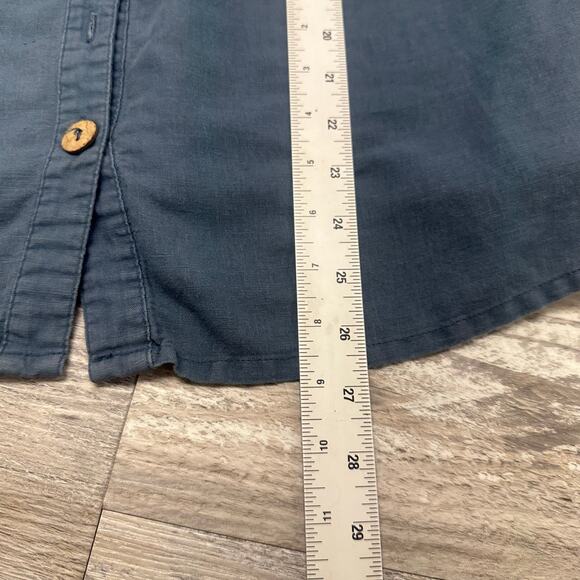 Grae Cove Navy Blue Womens L Coastal Casual Chic Linen V-Neck Button Up Blouse - Picture 7 of 8